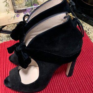 MIU MIU Black Suede Platform Peep Toe Pumps, Size 40